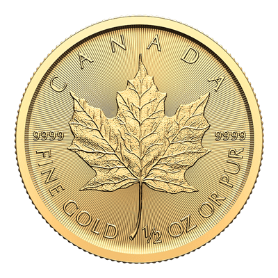 A picture of a 1/2 oz Gold Maple Leaf Coin (2024)